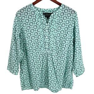 Talbots Sz Large Seafoam Green 3/4 Sleeve Business Blouse Shirt Top Tropical